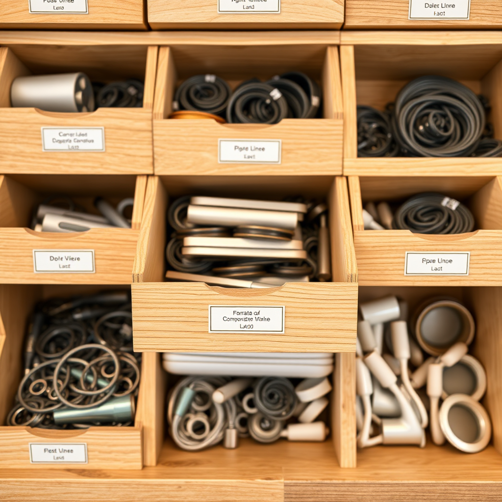 Komponens tároló dobozok címkékkel és rekeszekkel a könnyű azonosításhoz